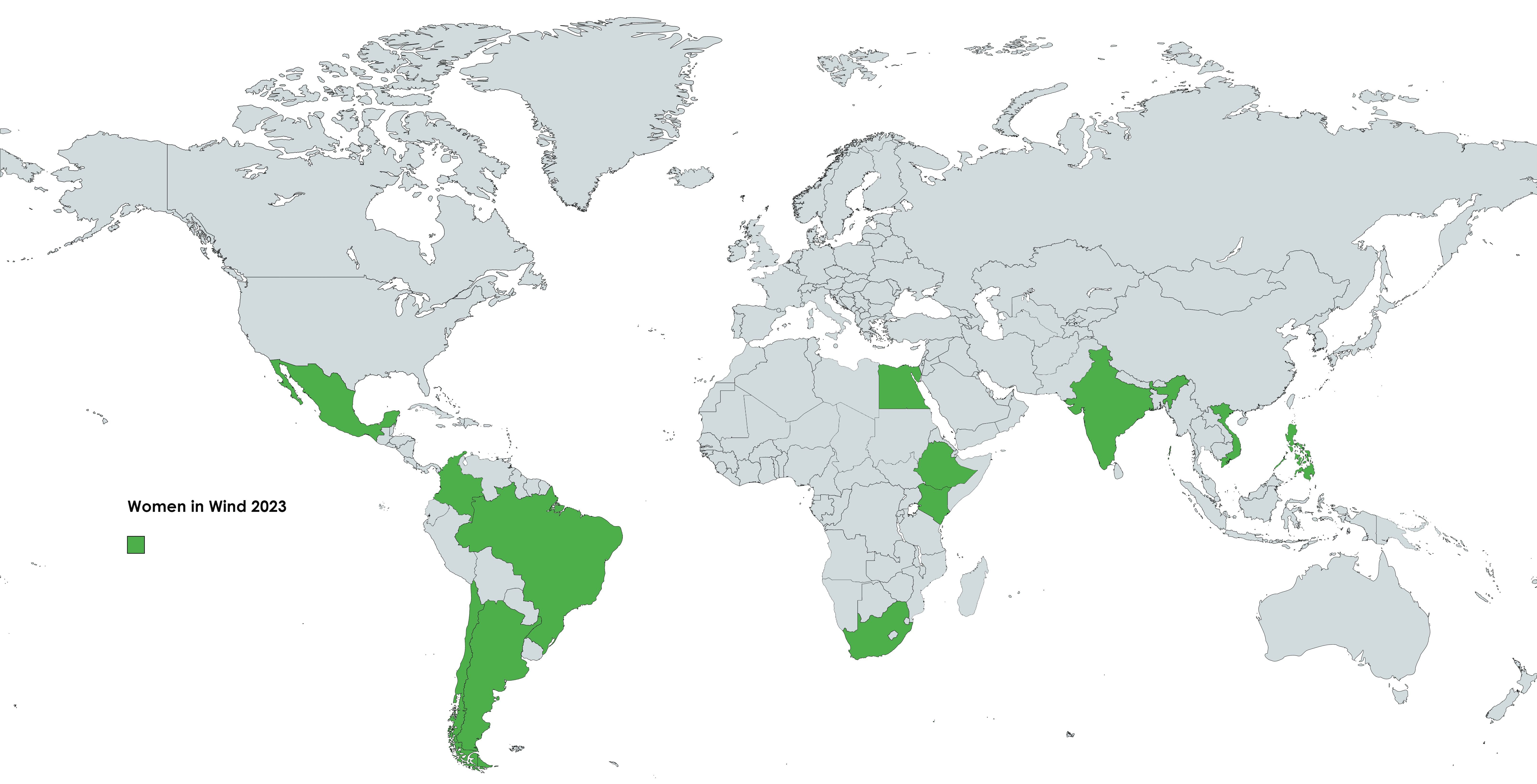 Women_in_Wind_2023 Map Map of the country spread of the Women in Wind 2023 program