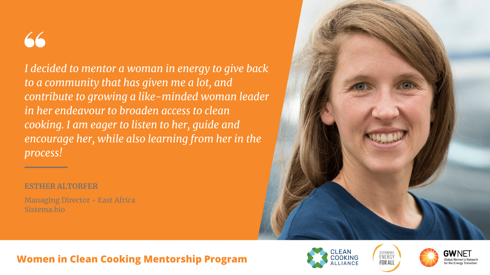 Esther Altorfer Women in Clean Cooking Mentorship Program
