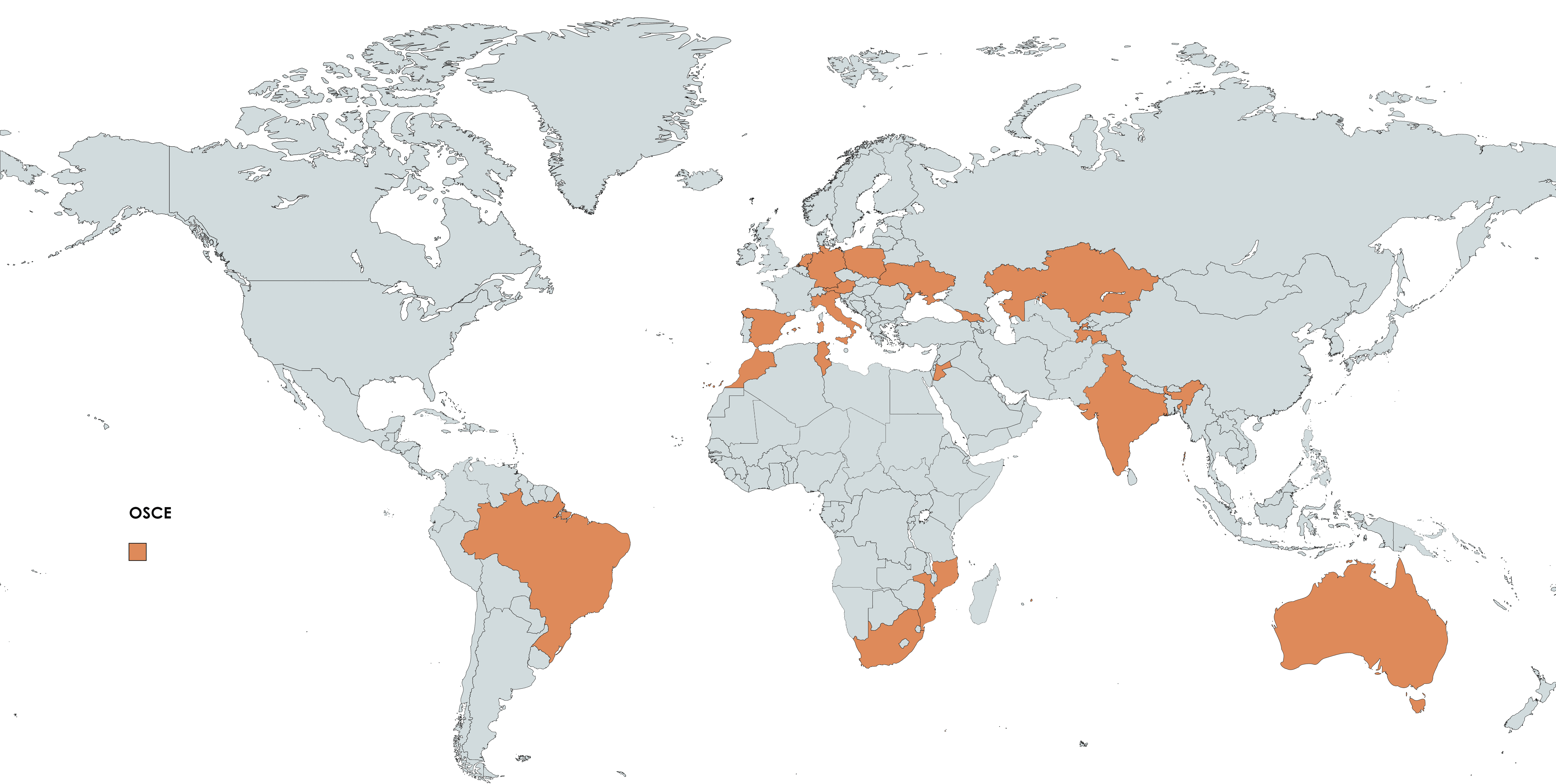OSCE Mentor Map Map of the world with OSCE mentor countries highlighted in orange