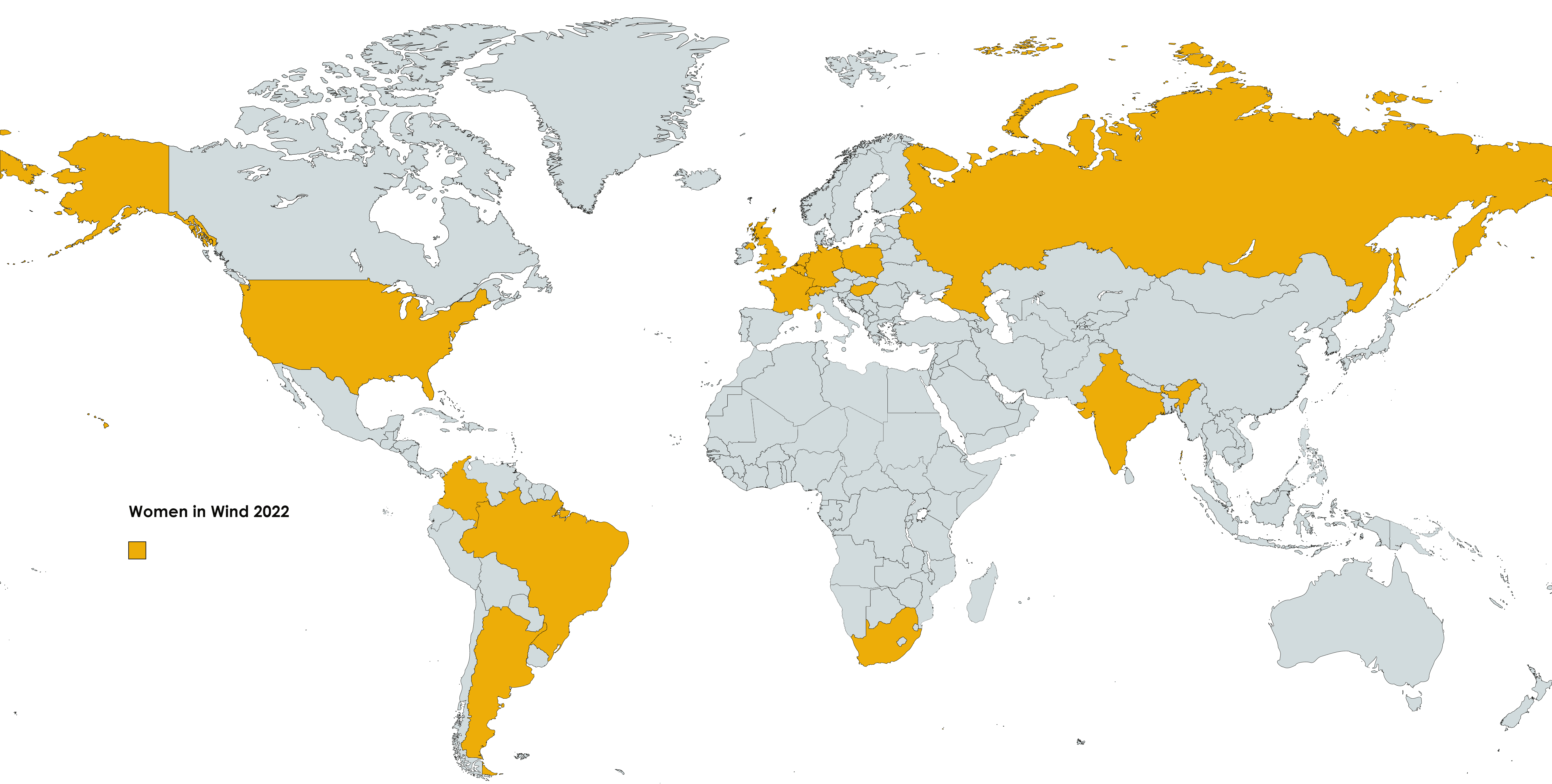 WiW 2022 Mentor Map Map of the world, with mentor countries highlighted