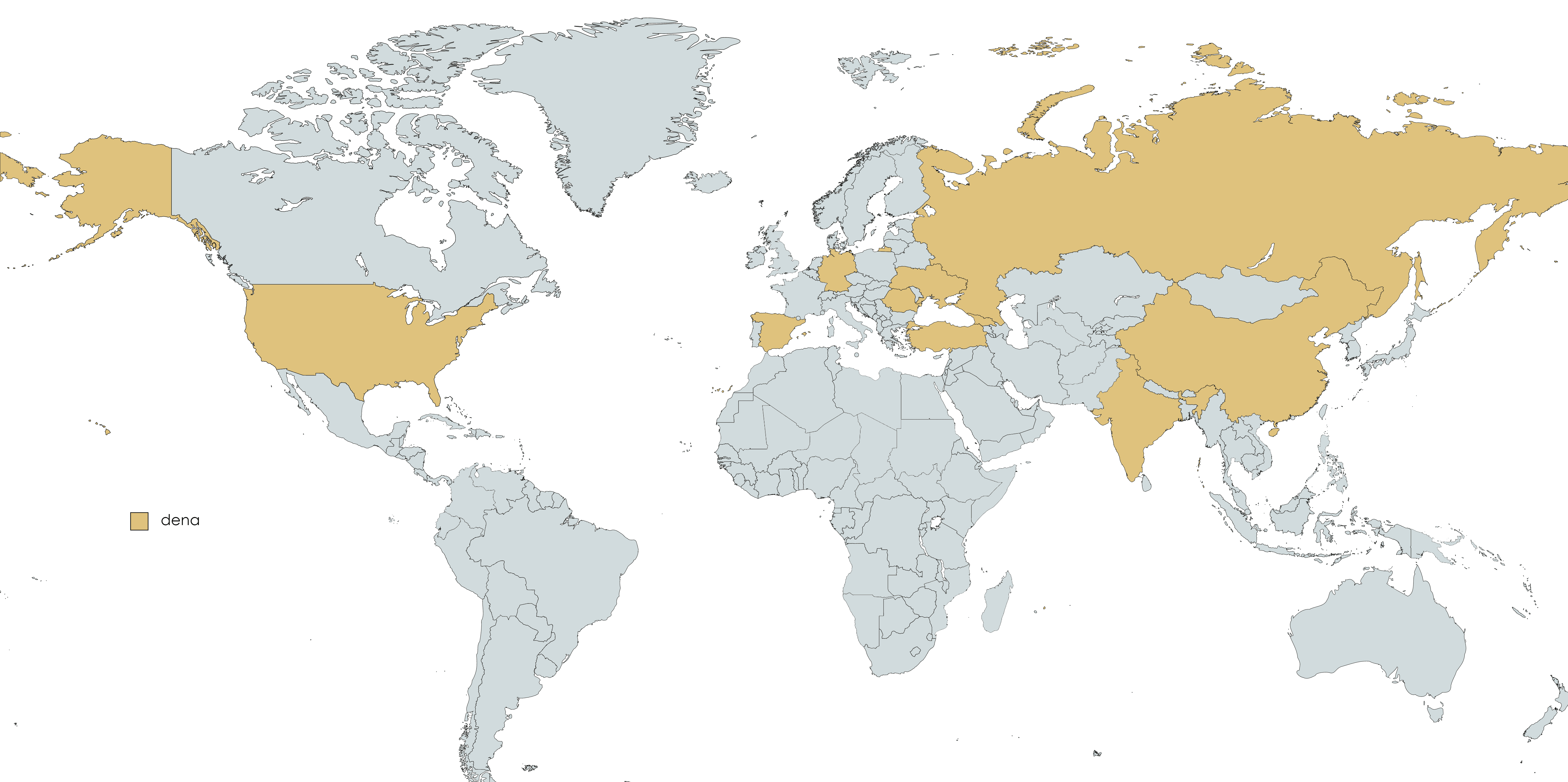 dena Mentors map Map of the world with highlighted sections showing mentor countries