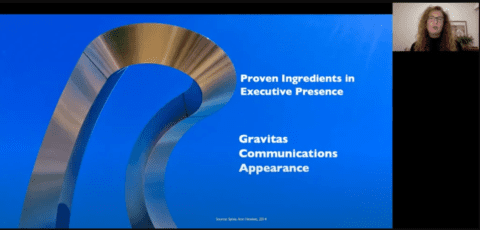 screenshot of presentation slide and key speaker