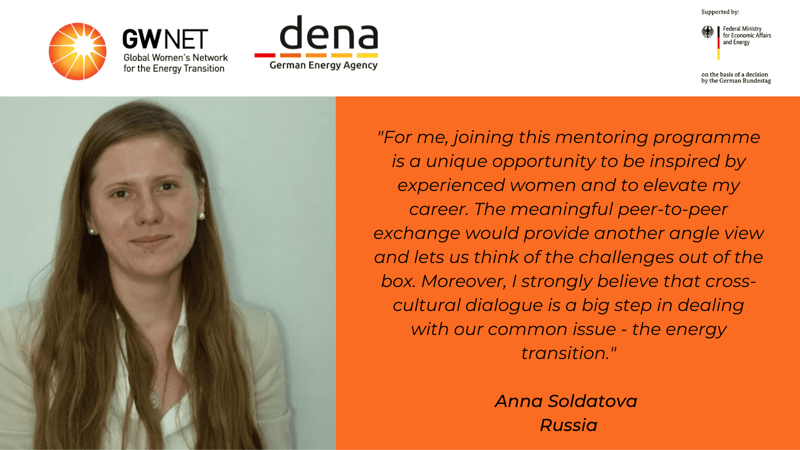 Picture of mentee and quote with organiser logos