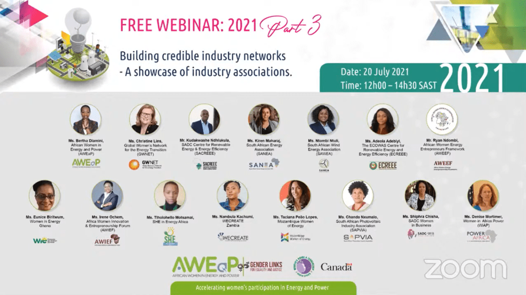 Poster with pictures, titles, and organisations of webinar speakers