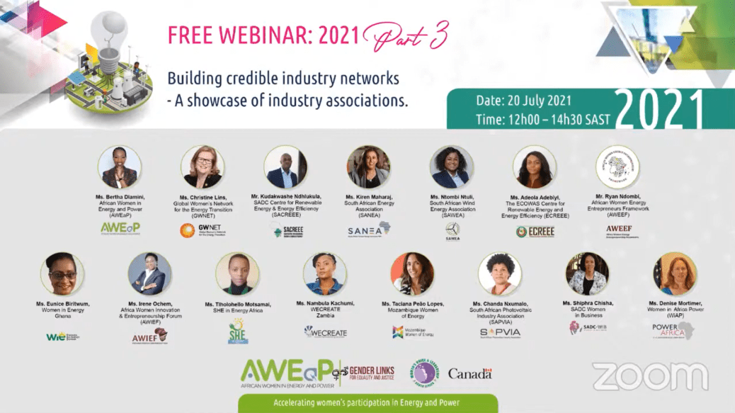 Poster with pictures, titles, and organisations of webinar speakers