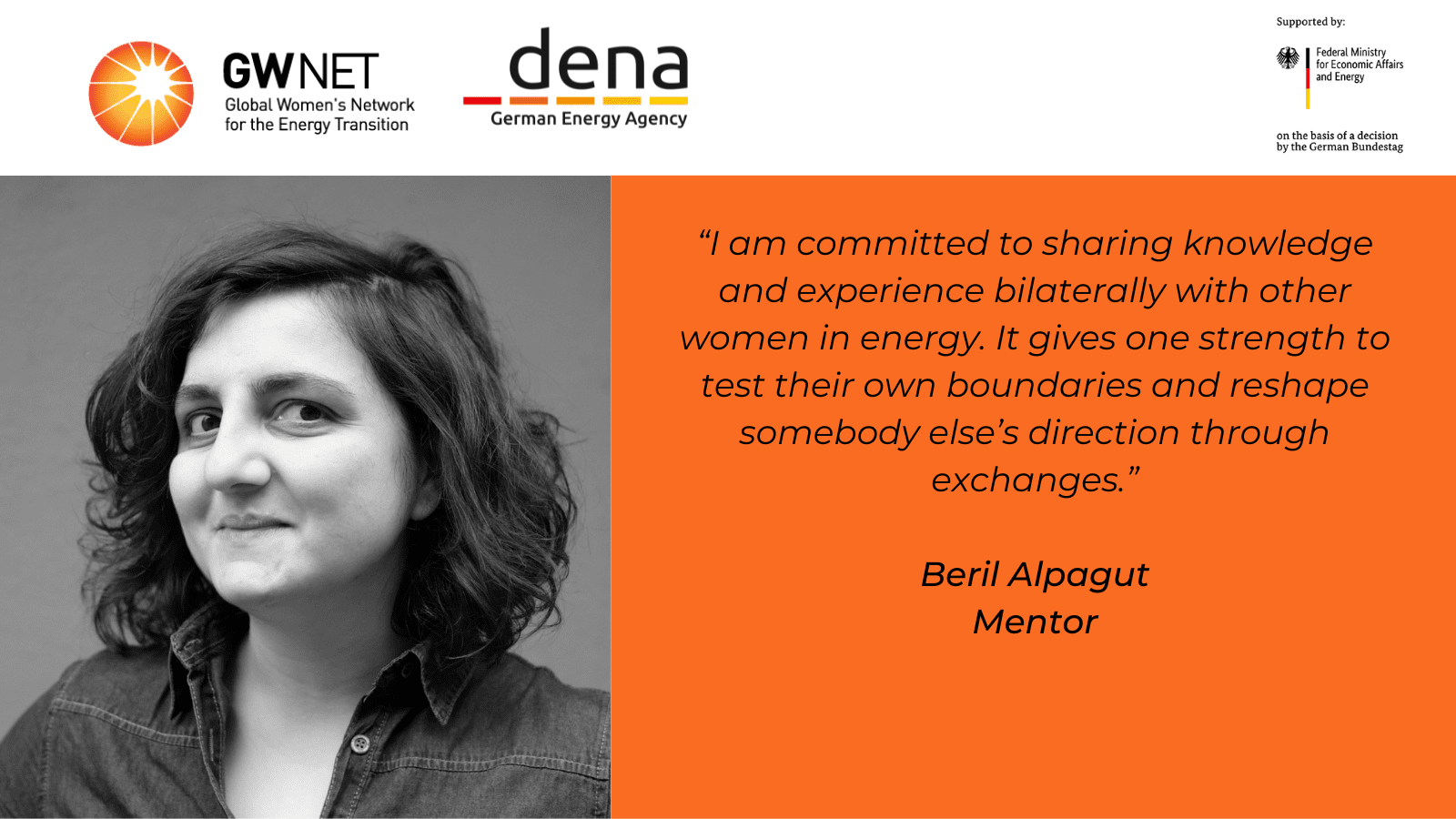 Mentor photo and quote with organiser logos