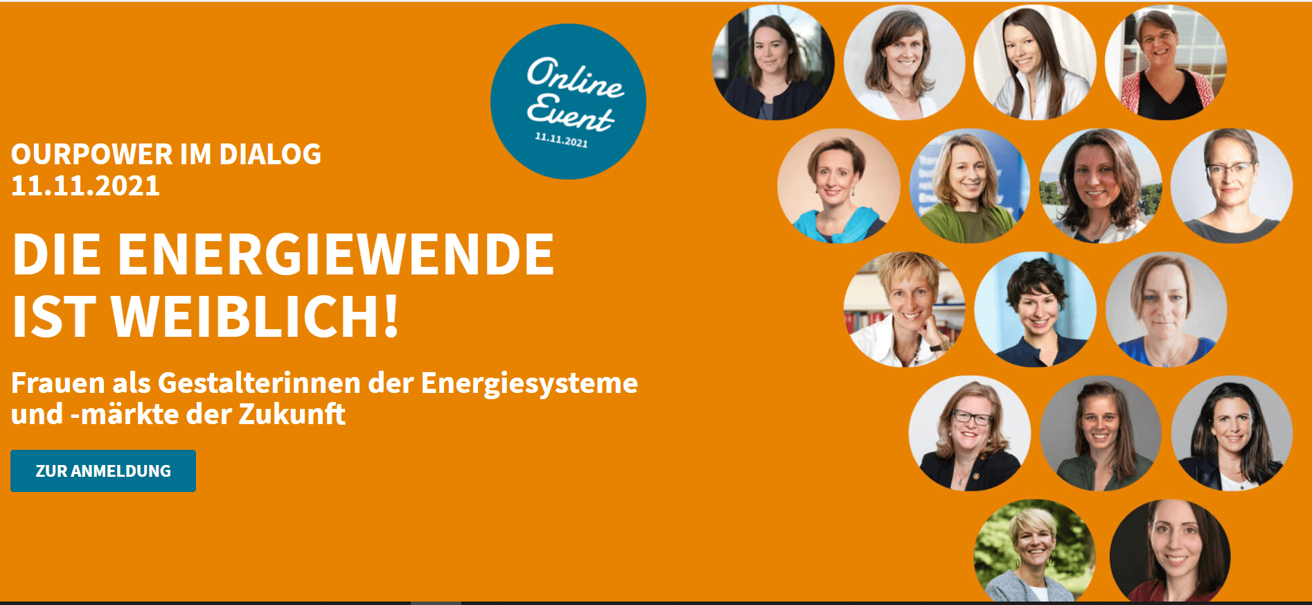 Die Energiewende ist weiblich Poster with event text and photos of the speakers