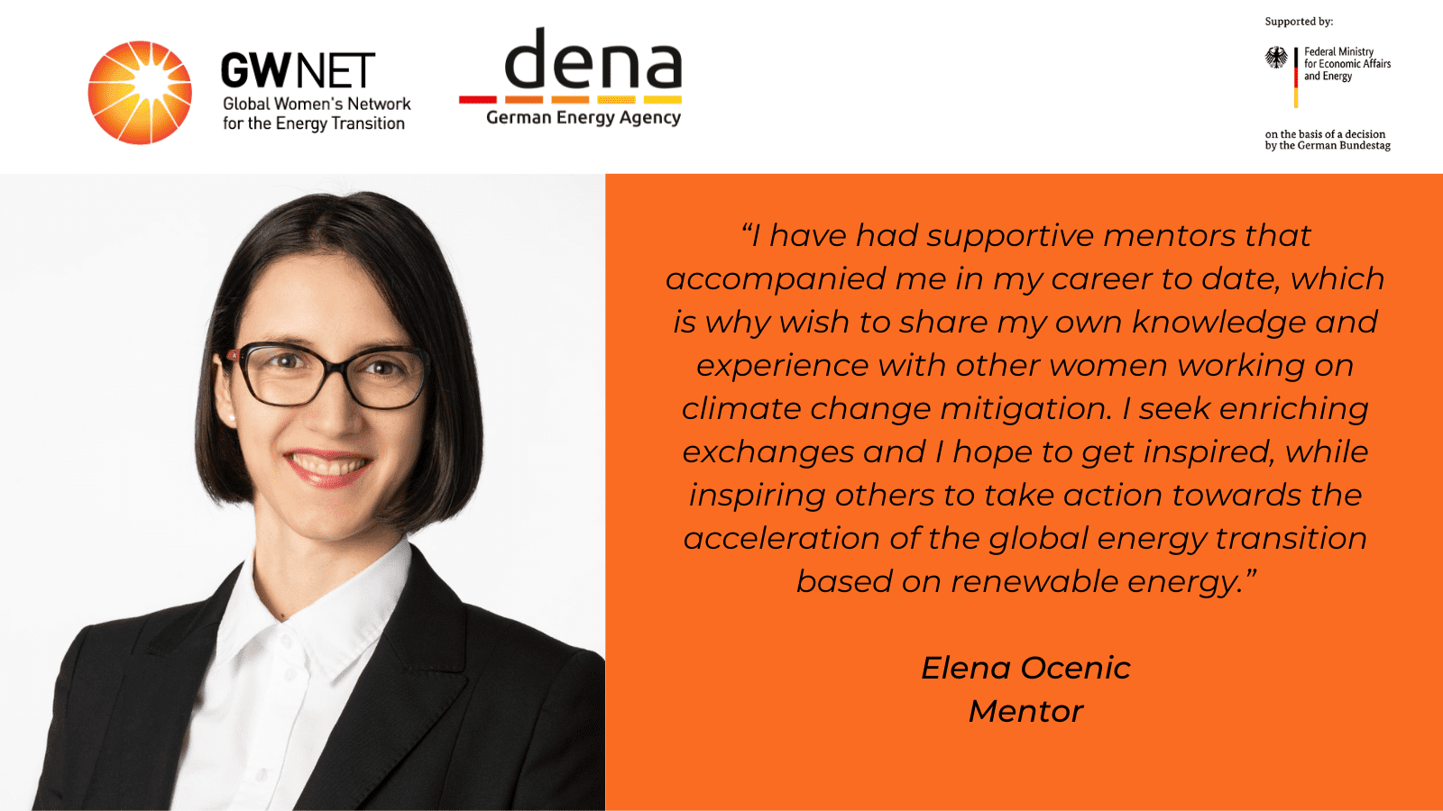 Mentor photo and quote with organiser logos