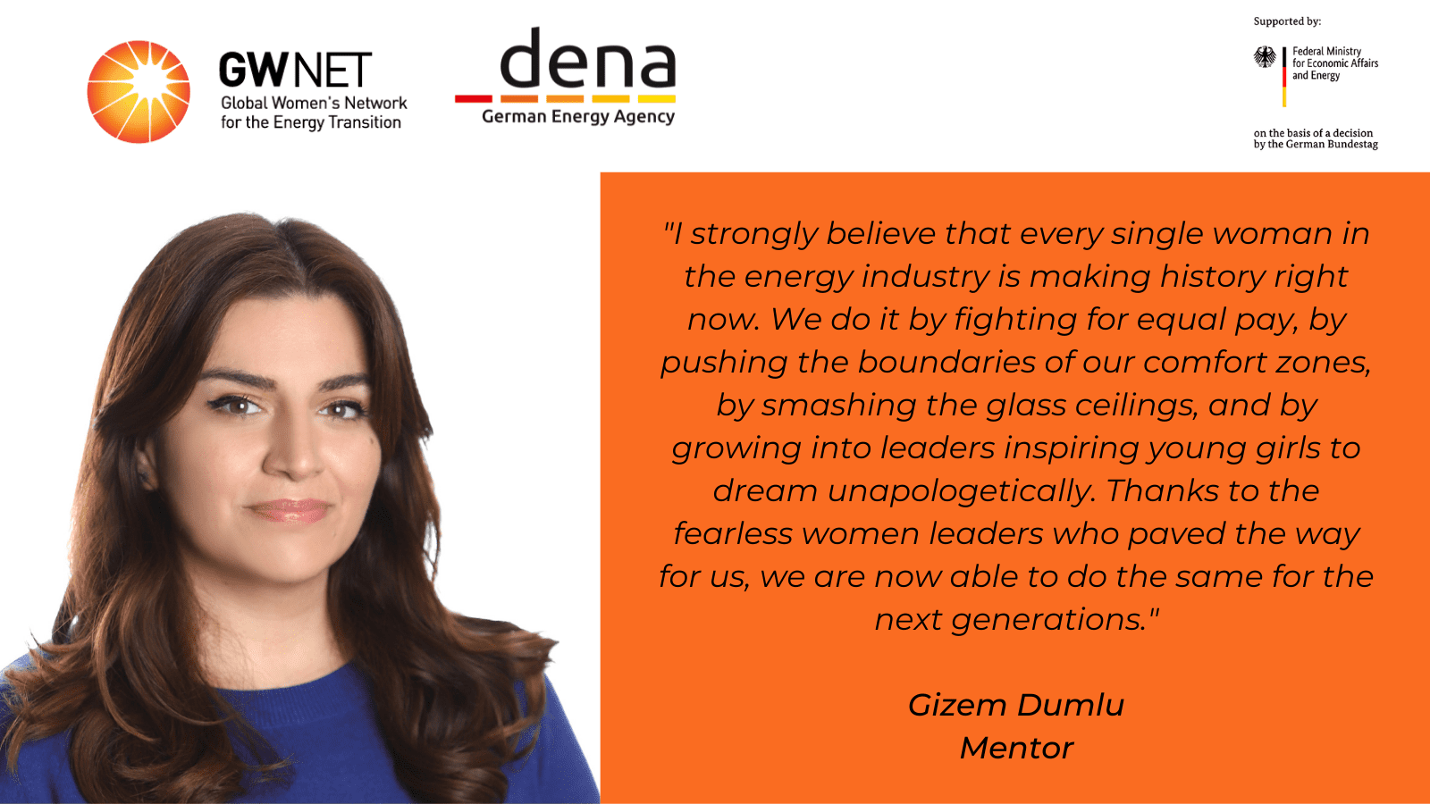Mentor photo and quote with organiser logos