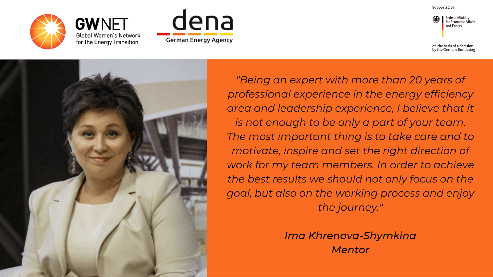 Mentor photo and quote with organiser logos