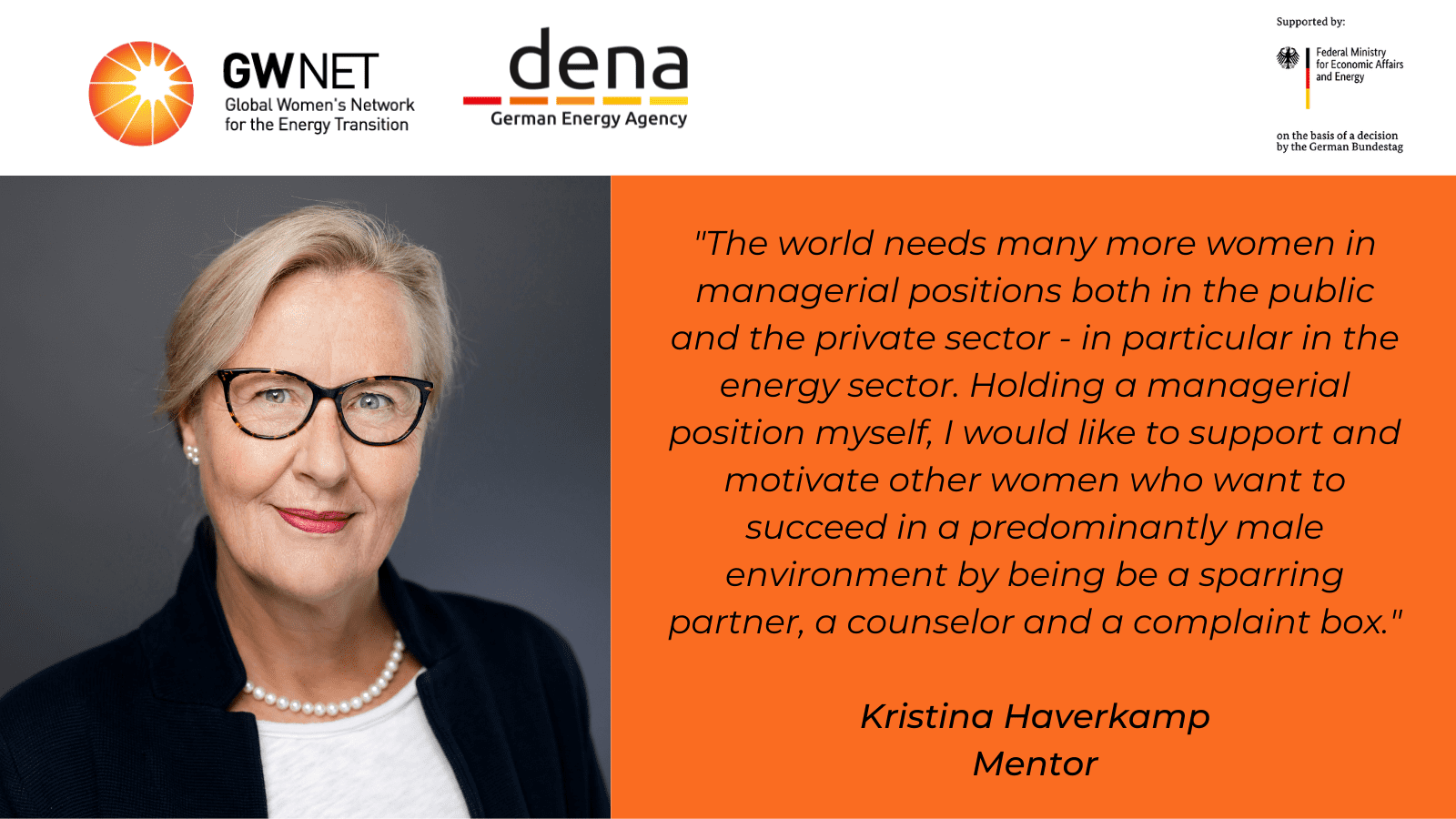 Mentor photo and quote with organiser logos