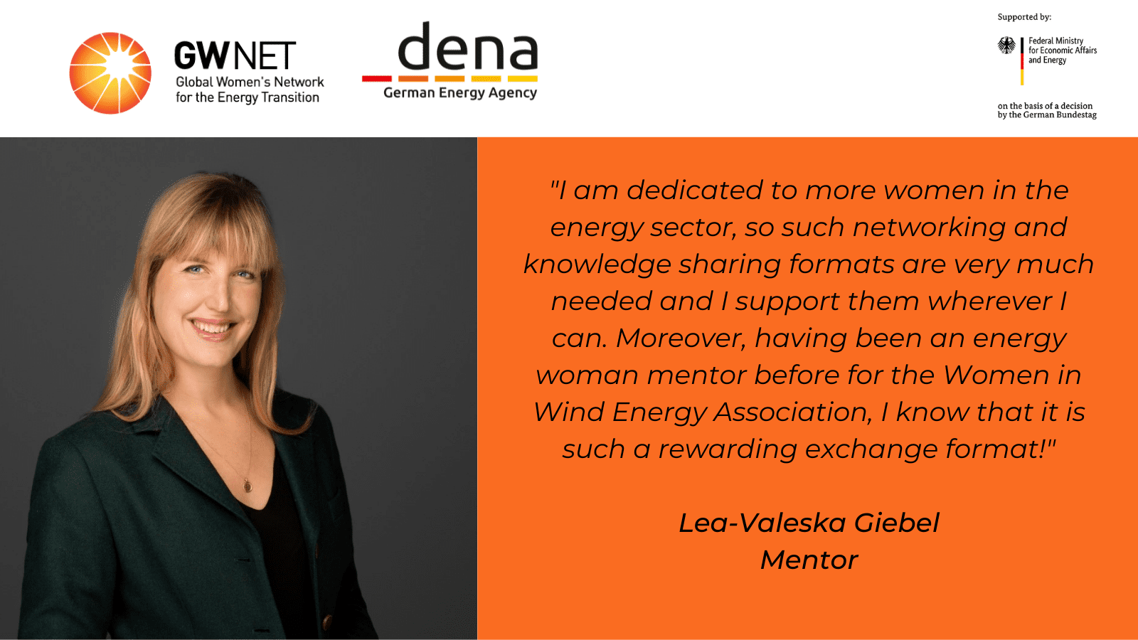Mentor photo and quote with organiser logos
