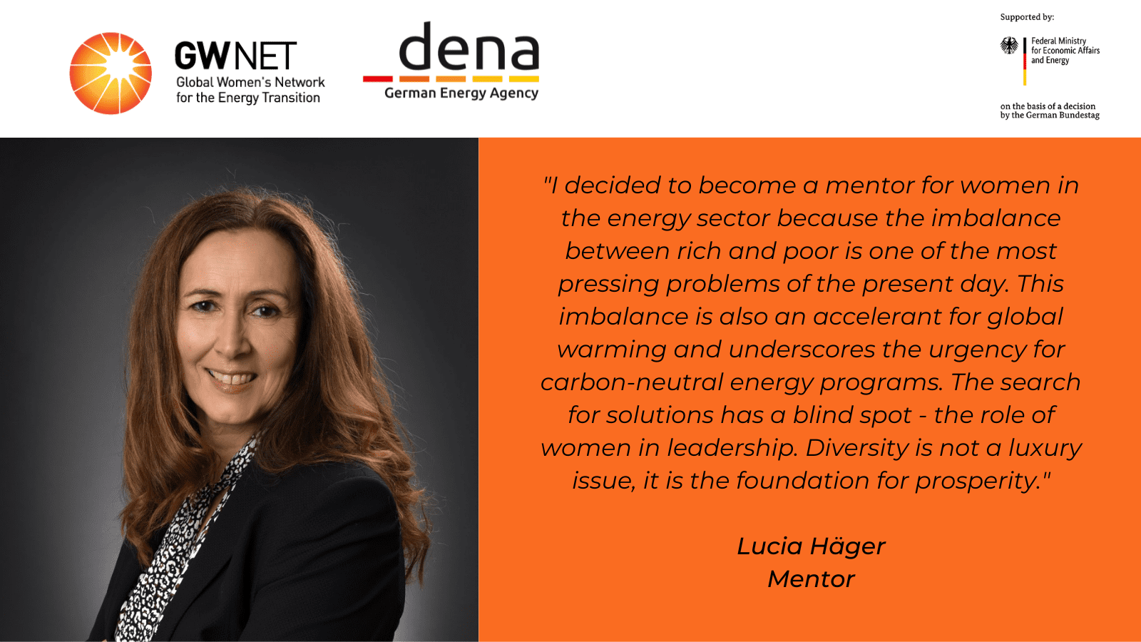 Mentor photo and quote with organiser logos