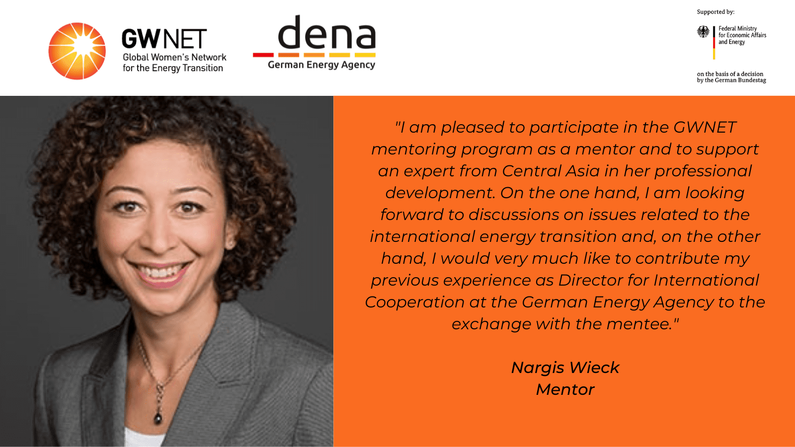 Mentor photo and quote with organiser logos