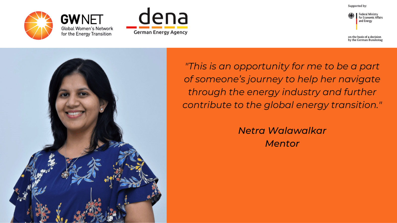 Mentor photo and quote with organiser logos