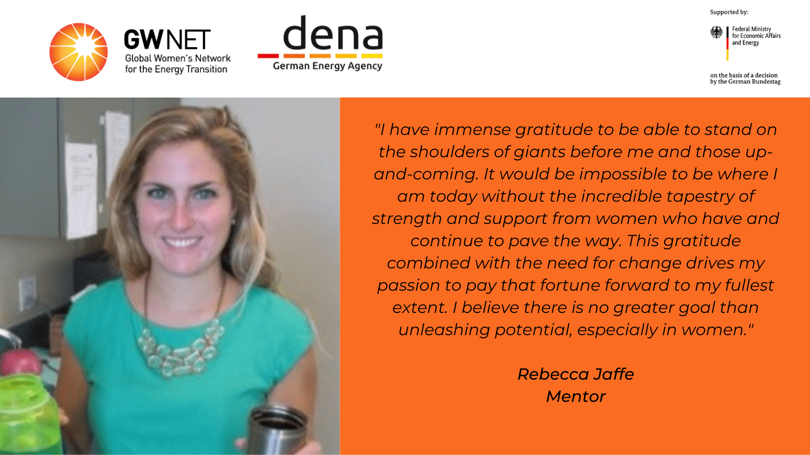 Mentor photo and quote with organiser logos