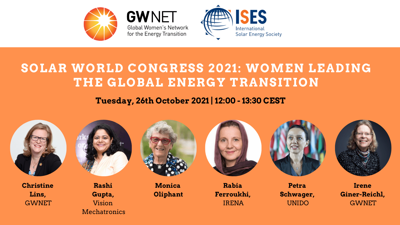 SWC - Women Leading the Global Energy Transition Poster with photos, companies of speakers, and organiser logos