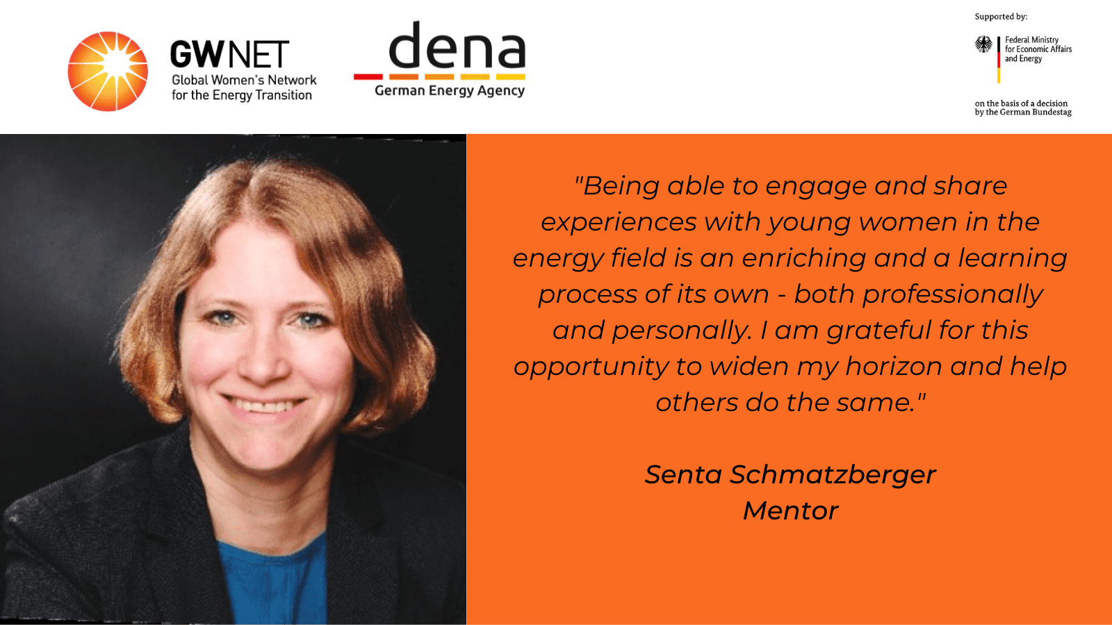 Mentor photo and quote with organiser logos