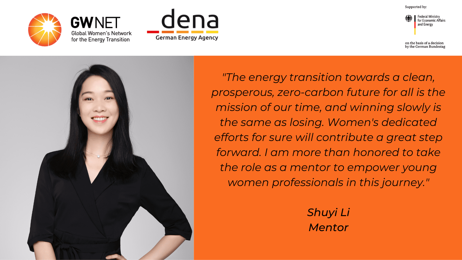 Mentor photo and quote with organiser logos