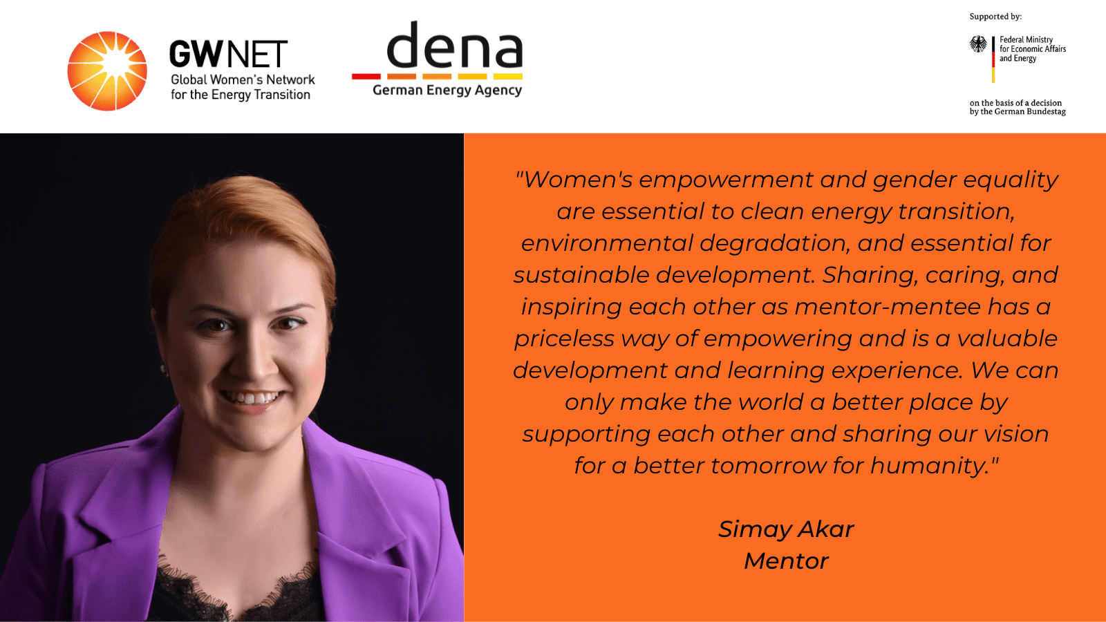 Mentor photo and quote with organiser logos