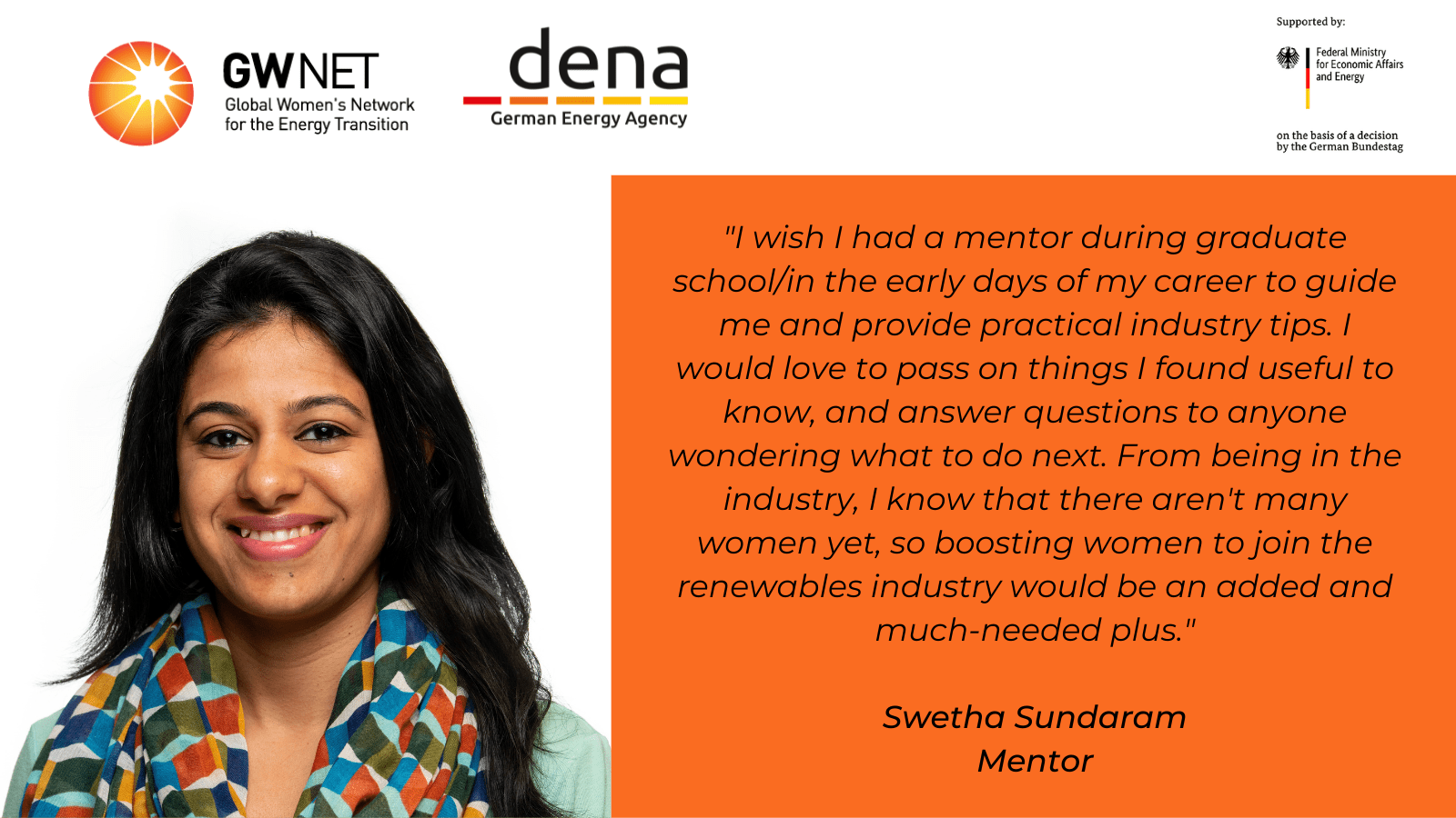 Mentor photo and quote with organiser logos
