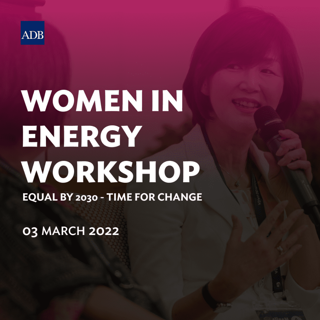 Title of workshop overlayed of woman speaker holding a mike, and date and logo details included