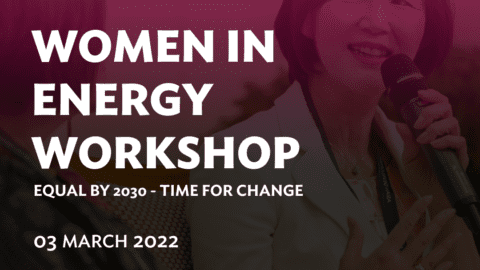 Title of workshop overlayed of woman speaker holding a mike, and date and logo details included