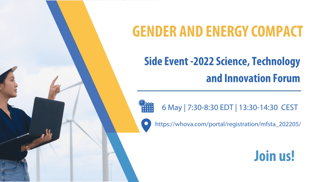 Woman at a wind farm on the left of the poster, and event details on the right of the poster