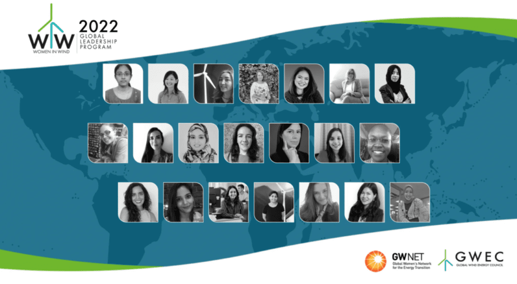 Pictures of all the women in wind participants against backdrop of the map