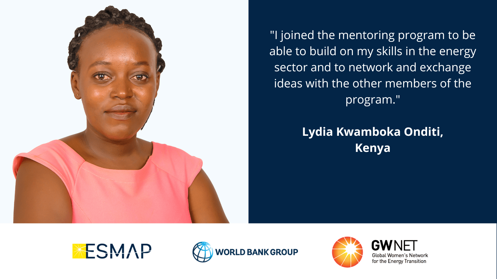 Mentee picture, quote and organiser logos