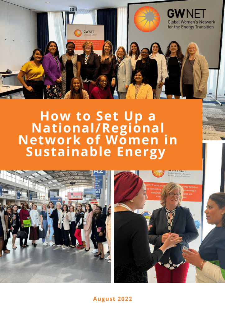Images of women's network meetings, overlayed by resource title, and including gwnet and supporter logos