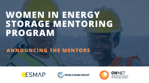 Title and organiser logos overlayed on picture of two women at a solar site