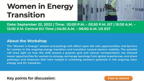 Event poster with description, QR code with registration link, organiser logos, and image of woman standing next to battery storage units