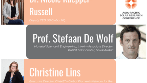 Speaker photos, names, and positions, with organiser logo on the top right