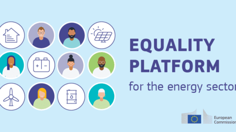 Animate graphics of people and clean energy, with event name and organiser logo