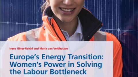 Women staring at the camera wearing a hard hat. Photo of woman overlayed by report title text