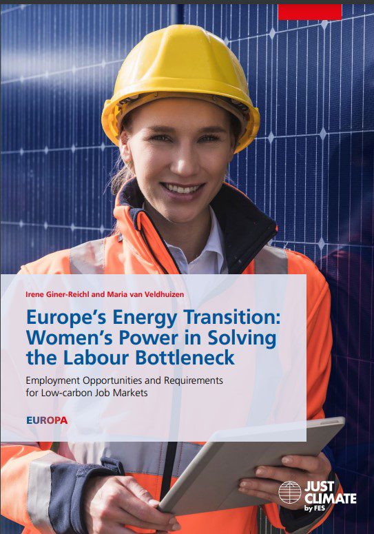 Women staring at the camera wearing a hard hat. Photo of woman overlayed by report title text