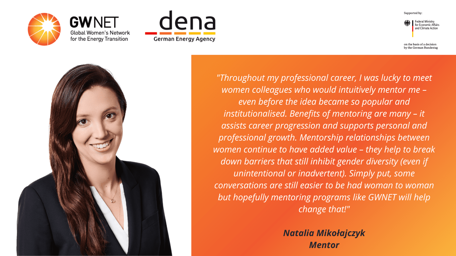 Mentor picture, quote and organiser logos