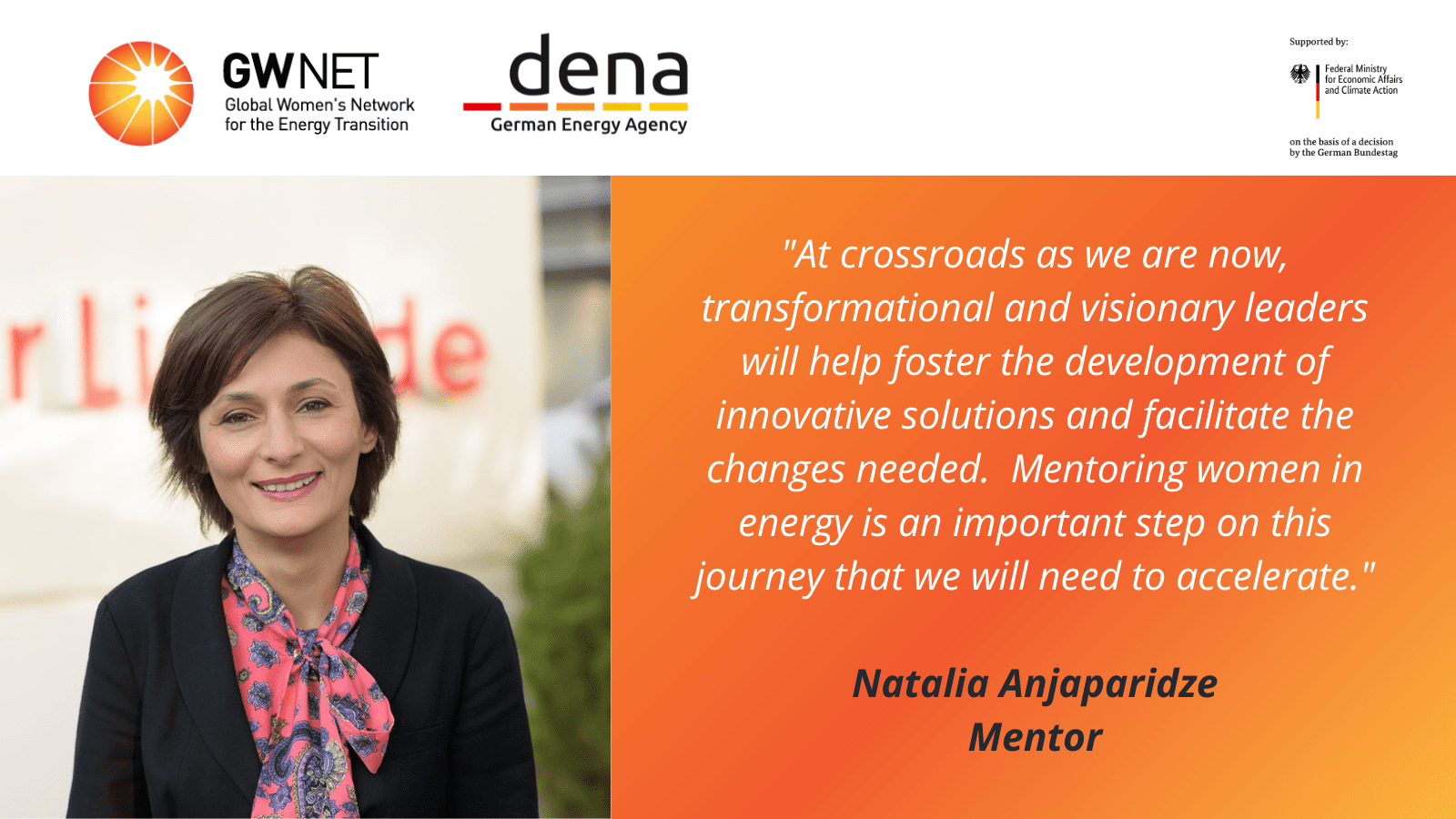 Mentor picture, quote and organiser logos