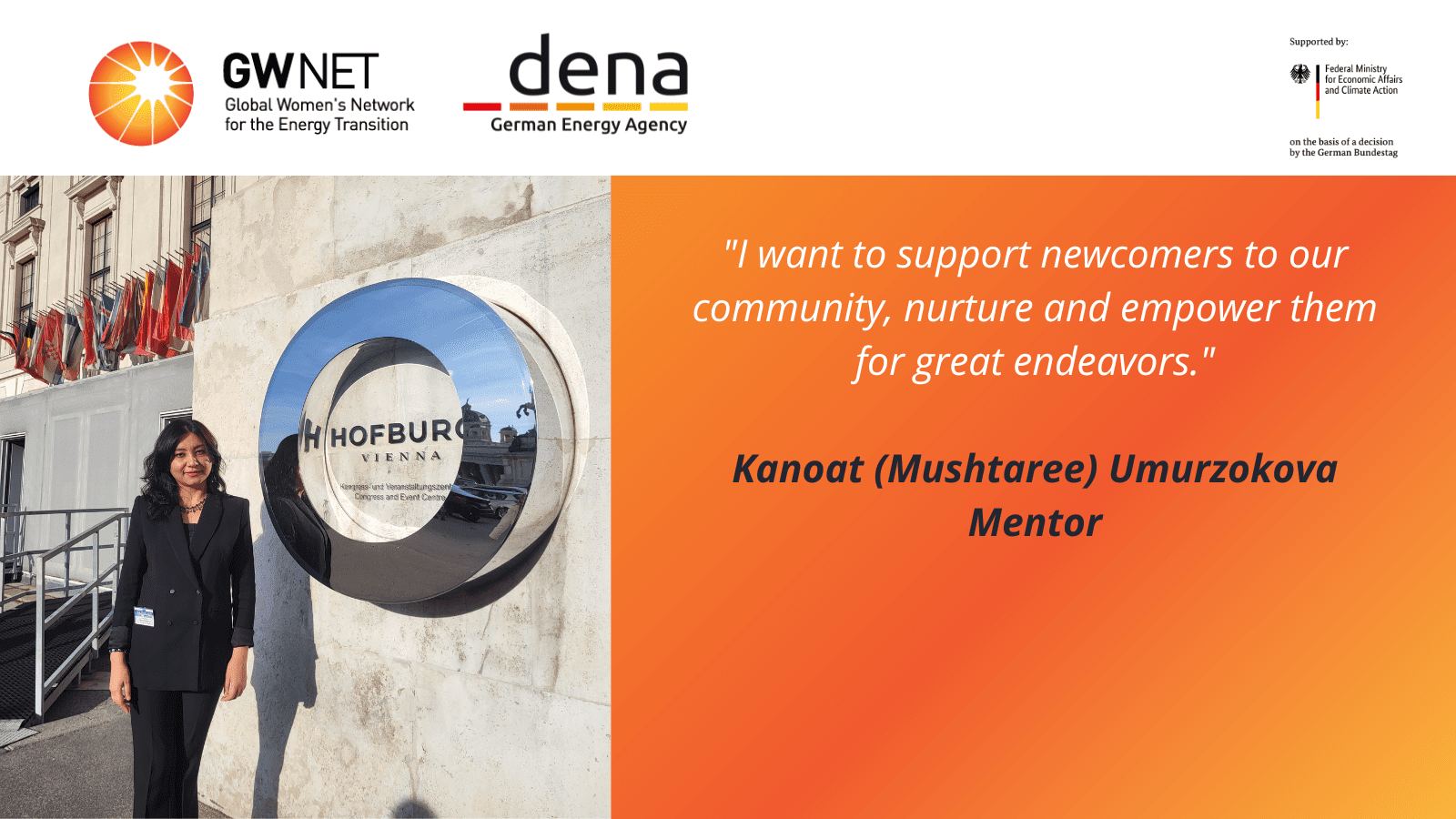 Mentor picture, quote and organiser logos