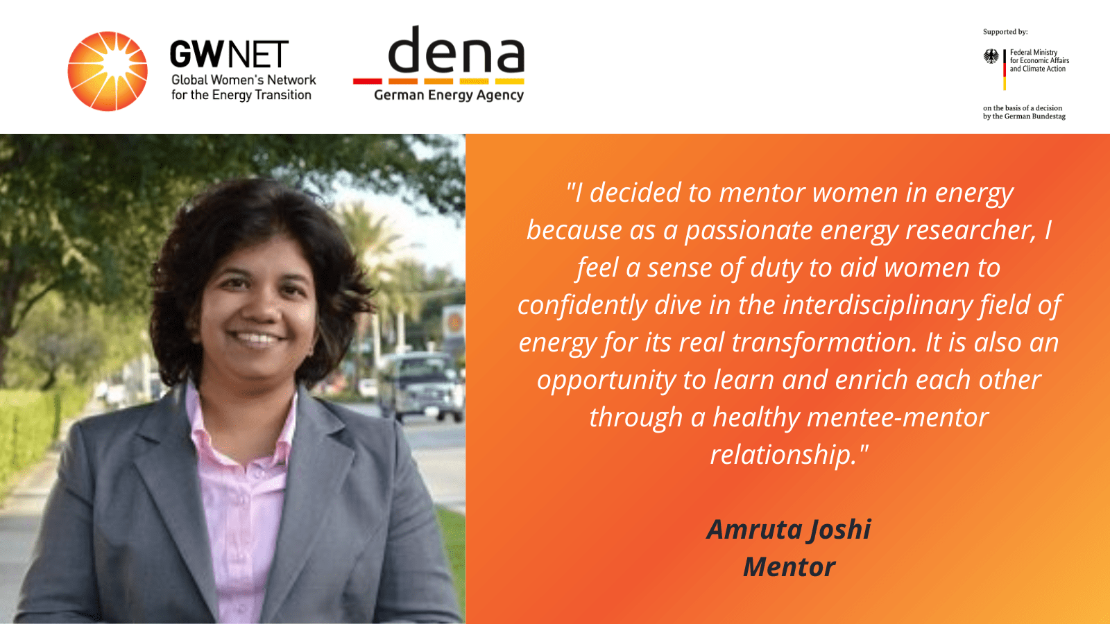 Mentor picture, quote and organiser logos