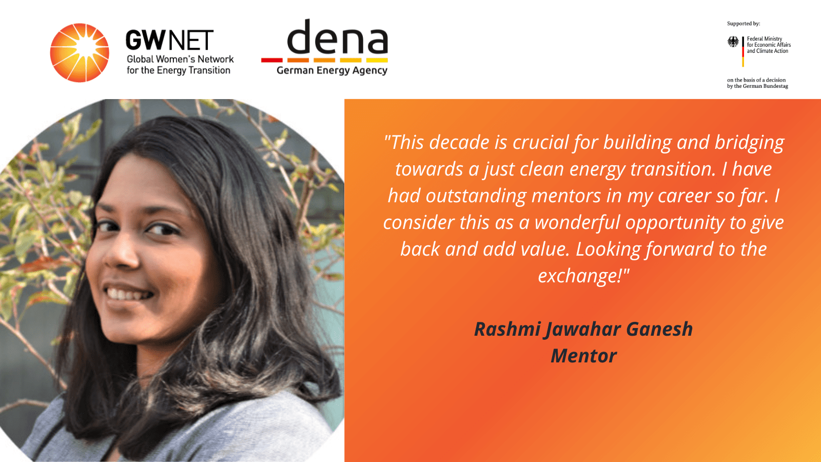 Mentor picture, quote and organiser logos