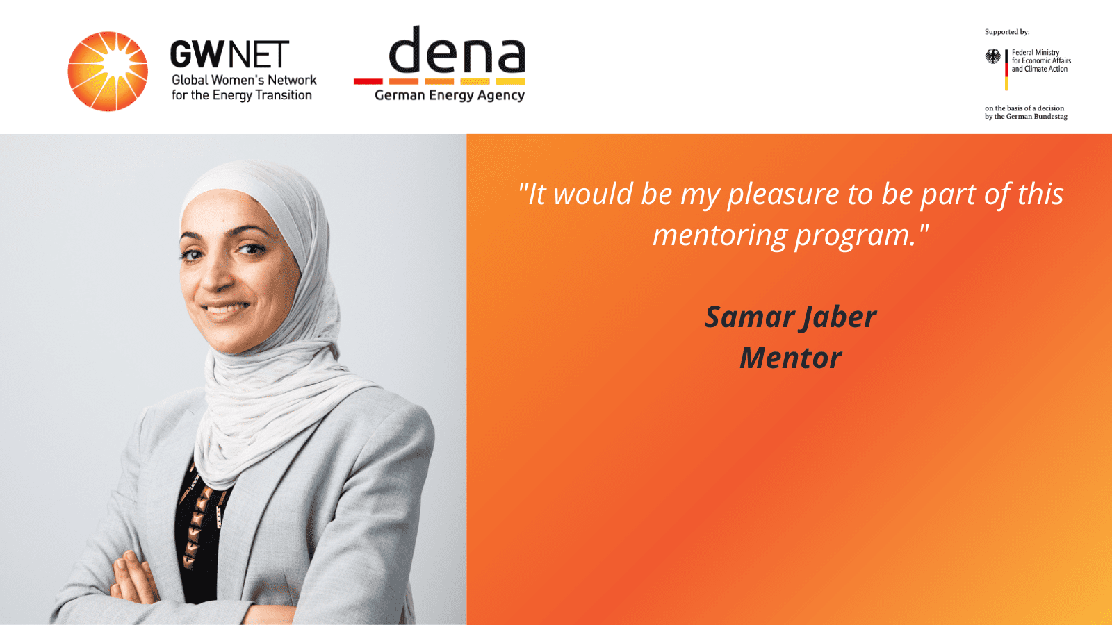 Mentor picture, quote and organiser logos
