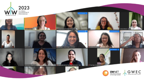 Screenshot of mentees at networking event with organiser logos on the bottom right and top left